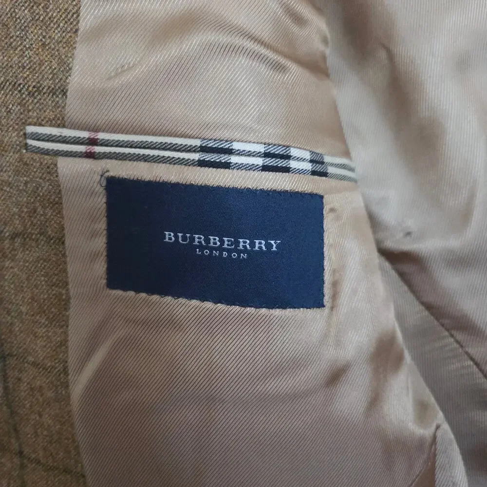 Vintage Burberry 43 Long Kensington 100% Wool Windowpane Plaid Blazer Sportcoat